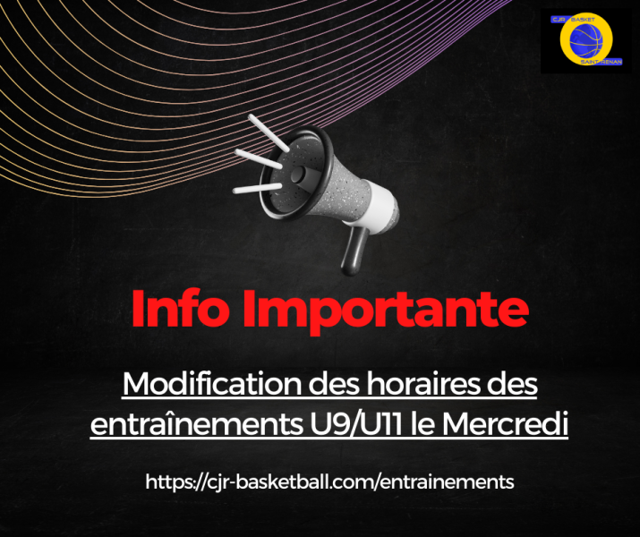 Modification horaires entraînements U9/U11